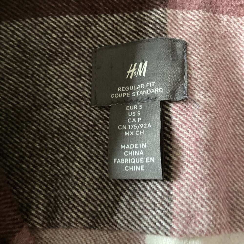 H & M Heavy Burgundy Checked Flannel Shirt Size Small Regular Fit - Picture 4 of 6